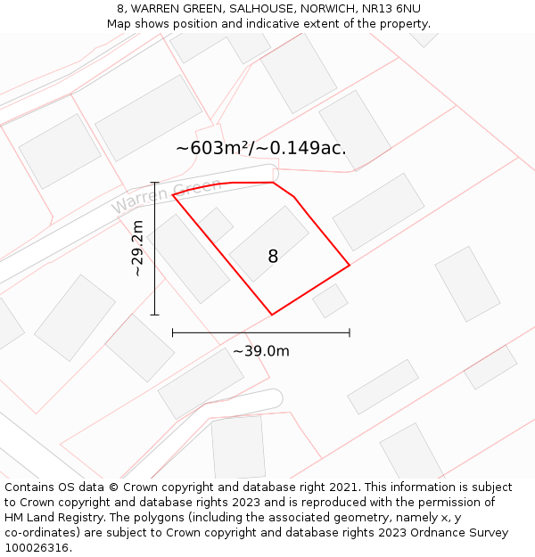 8, WARREN GREEN, SALHOUSE, NORWICH, NR13 6NU: Plot and title map