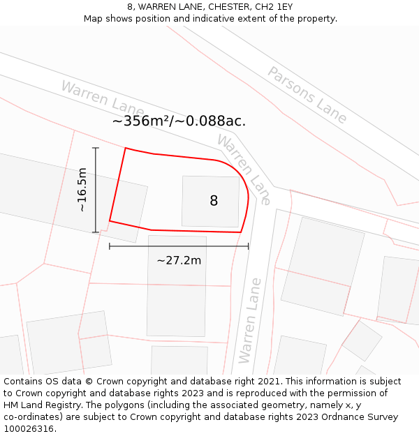 8, WARREN LANE, CHESTER, CH2 1EY: Plot and title map