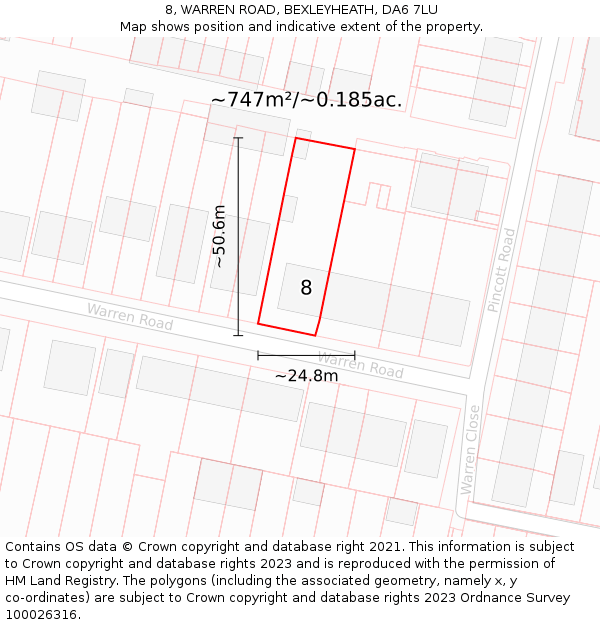 8, WARREN ROAD, BEXLEYHEATH, DA6 7LU: Plot and title map