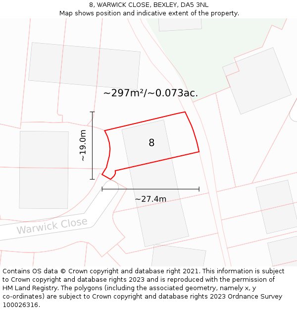 8, WARWICK CLOSE, BEXLEY, DA5 3NL: Plot and title map