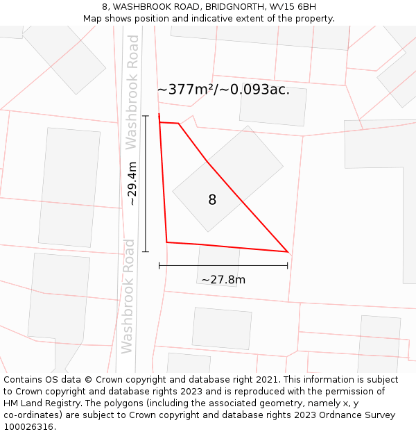 8, WASHBROOK ROAD, BRIDGNORTH, WV15 6BH: Plot and title map