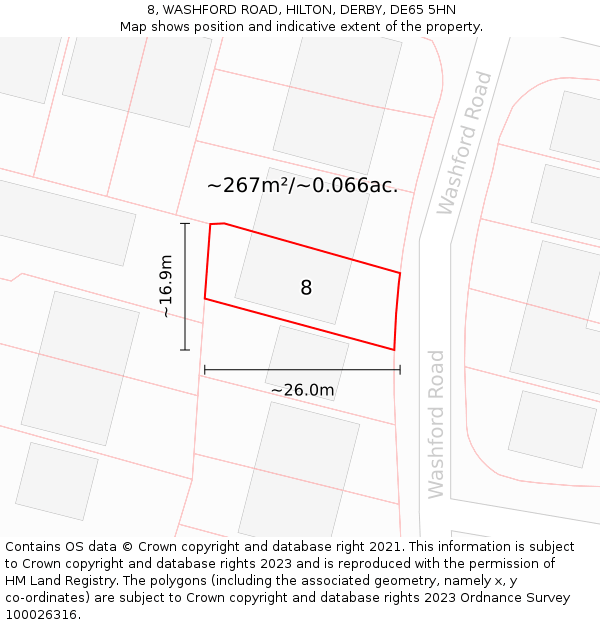 8, WASHFORD ROAD, HILTON, DERBY, DE65 5HN: Plot and title map