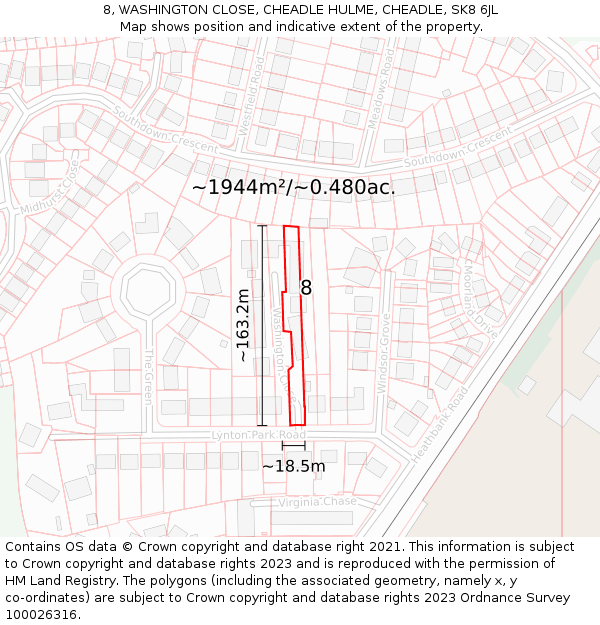 8, WASHINGTON CLOSE, CHEADLE HULME, CHEADLE, SK8 6JL: Plot and title map