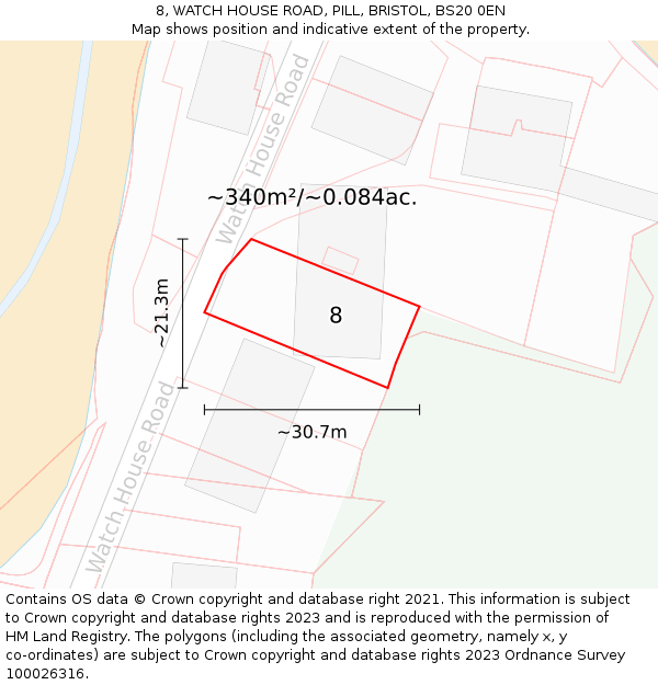 8, WATCH HOUSE ROAD, PILL, BRISTOL, BS20 0EN: Plot and title map