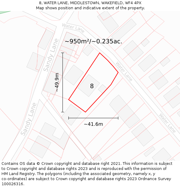 8, WATER LANE, MIDDLESTOWN, WAKEFIELD, WF4 4PX: Plot and title map