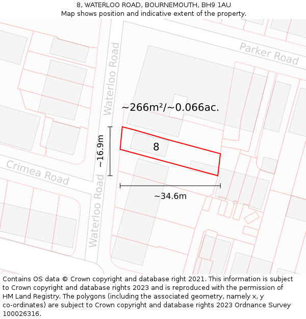 8, WATERLOO ROAD, BOURNEMOUTH, BH9 1AU: Plot and title map