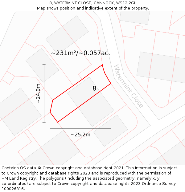 8, WATERMINT CLOSE, CANNOCK, WS12 2GL: Plot and title map