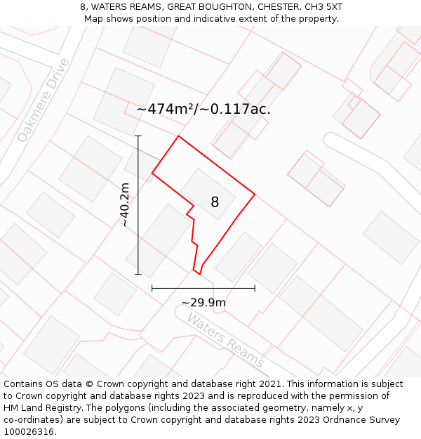 8, WATERS REAMS, GREAT BOUGHTON, CHESTER, CH3 5XT: Plot and title map