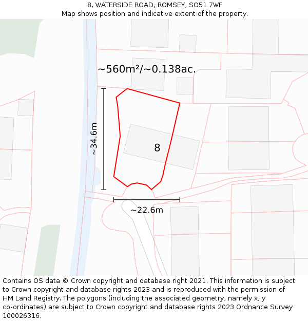 8, WATERSIDE ROAD, ROMSEY, SO51 7WF: Plot and title map