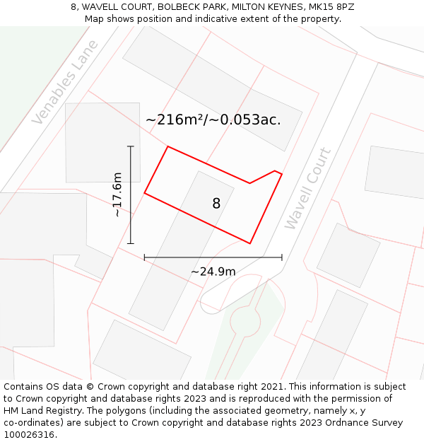 8, WAVELL COURT, BOLBECK PARK, MILTON KEYNES, MK15 8PZ: Plot and title map