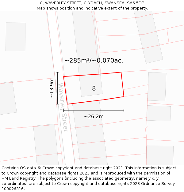 8, WAVERLEY STREET, CLYDACH, SWANSEA, SA6 5DB: Plot and title map