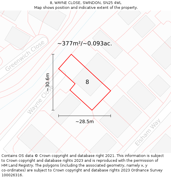 8, WAYNE CLOSE, SWINDON, SN25 4WL: Plot and title map