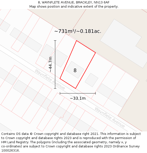 8, WAYNFLETE AVENUE, BRACKLEY, NN13 6AF: Plot and title map