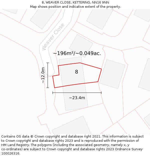 8, WEAVER CLOSE, KETTERING, NN16 9NN: Plot and title map