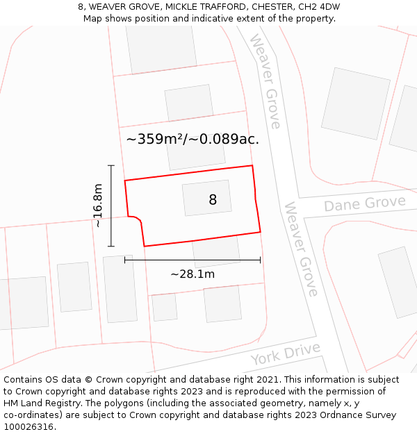 8, WEAVER GROVE, MICKLE TRAFFORD, CHESTER, CH2 4DW: Plot and title map