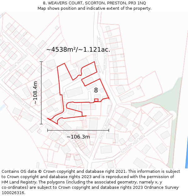 8, WEAVERS COURT, SCORTON, PRESTON, PR3 1NQ: Plot and title map