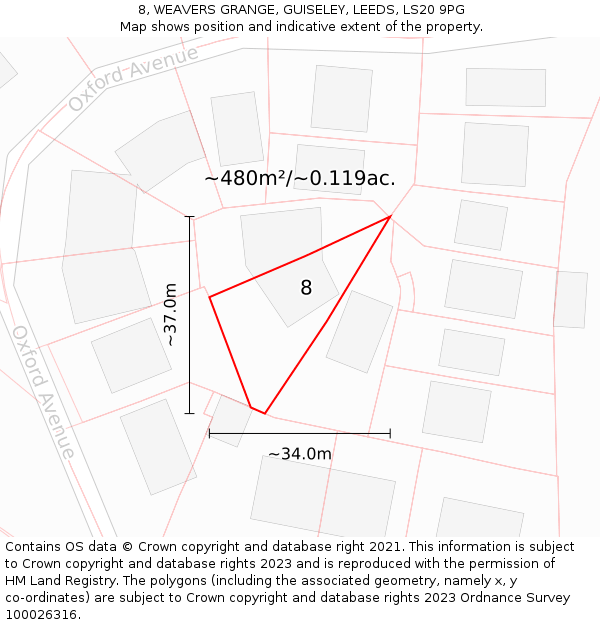 8, WEAVERS GRANGE, GUISELEY, LEEDS, LS20 9PG: Plot and title map