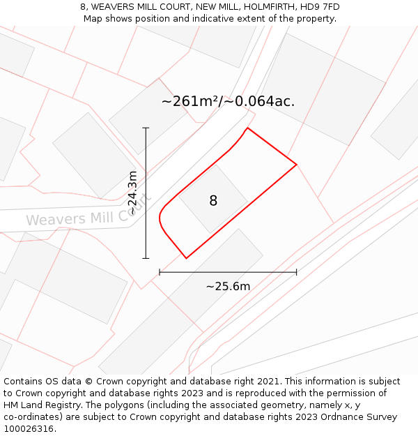 8, WEAVERS MILL COURT, NEW MILL, HOLMFIRTH, HD9 7FD: Plot and title map