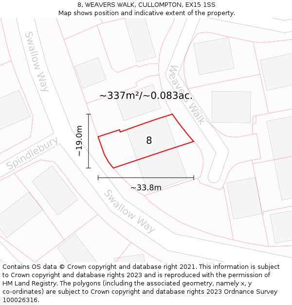 8, WEAVERS WALK, CULLOMPTON, EX15 1SS: Plot and title map