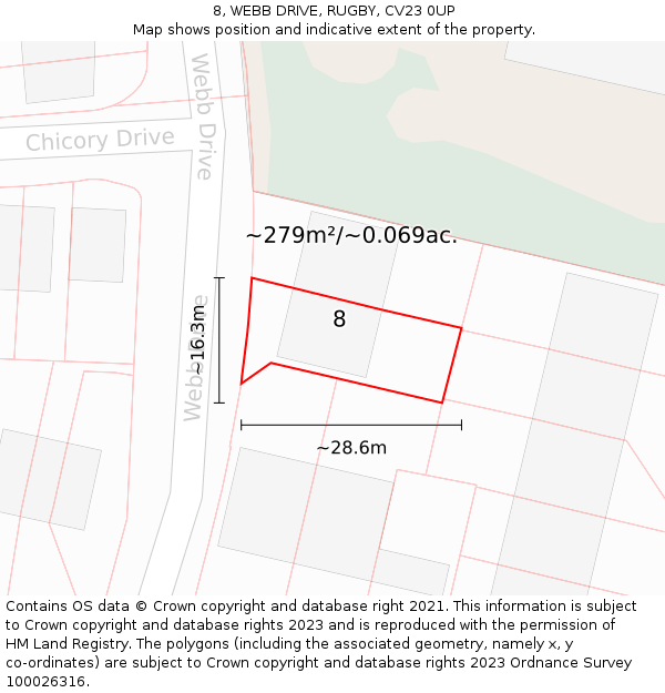 8, WEBB DRIVE, RUGBY, CV23 0UP: Plot and title map