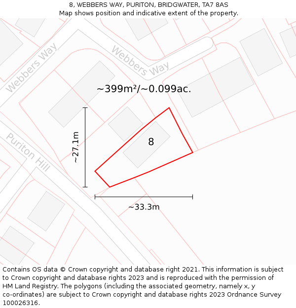 8, WEBBERS WAY, PURITON, BRIDGWATER, TA7 8AS: Plot and title map