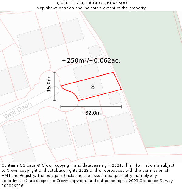 8, WELL DEAN, PRUDHOE, NE42 5QQ: Plot and title map