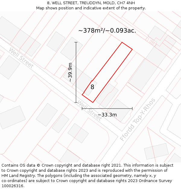 8, WELL STREET, TREUDDYN, MOLD, CH7 4NH: Plot and title map