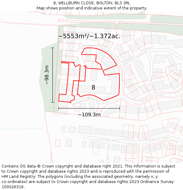 8, WELLBURN CLOSE, BOLTON, BL3 3RL: Plot and title map