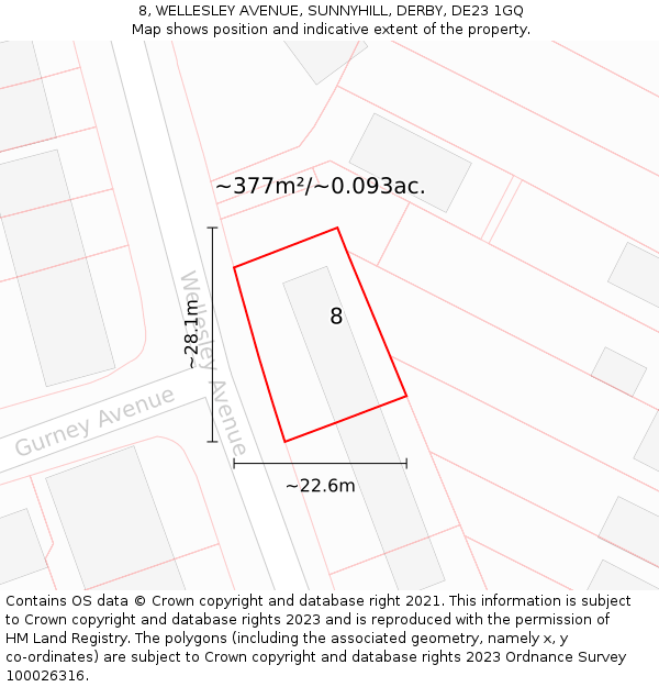 8, WELLESLEY AVENUE, SUNNYHILL, DERBY, DE23 1GQ: Plot and title map