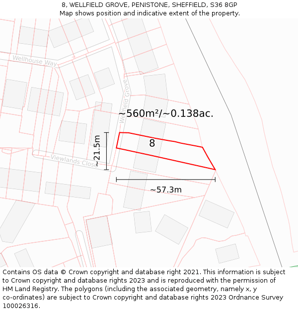 8, WELLFIELD GROVE, PENISTONE, SHEFFIELD, S36 8GP: Plot and title map