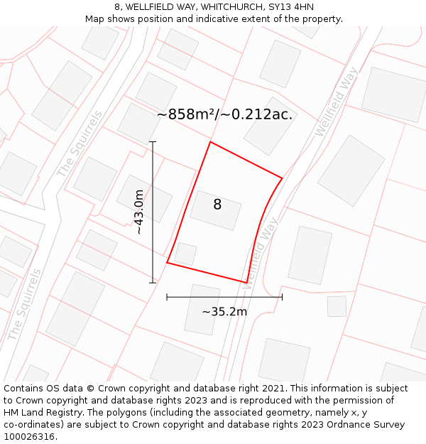 8, WELLFIELD WAY, WHITCHURCH, SY13 4HN: Plot and title map