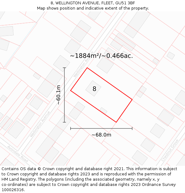 8, WELLINGTON AVENUE, FLEET, GU51 3BF: Plot and title map