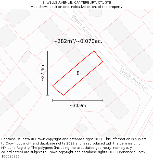 8, WELLS AVENUE, CANTERBURY, CT1 3YB: Plot and title map