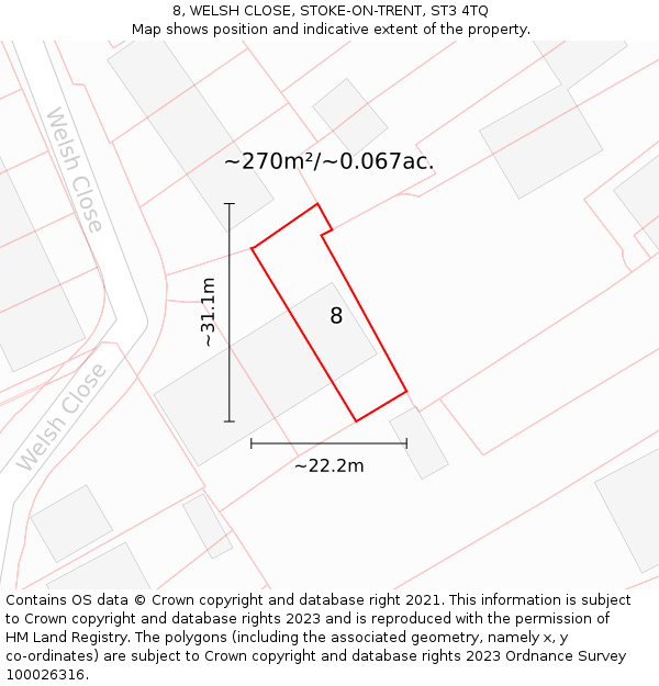 8, WELSH CLOSE, STOKE-ON-TRENT, ST3 4TQ: Plot and title map