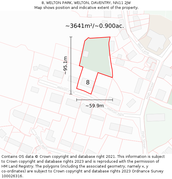 8, WELTON PARK, WELTON, DAVENTRY, NN11 2JW: Plot and title map