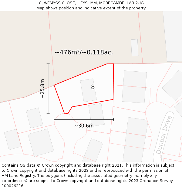 8, WEMYSS CLOSE, HEYSHAM, MORECAMBE, LA3 2UG: Plot and title map