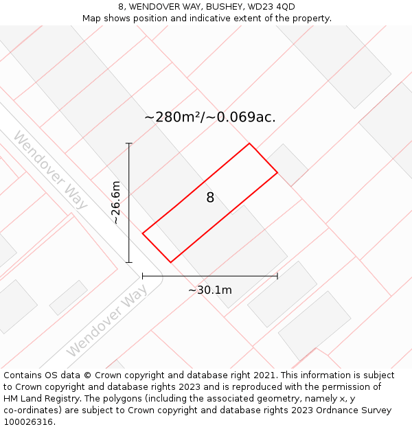 8, WENDOVER WAY, BUSHEY, WD23 4QD: Plot and title map
