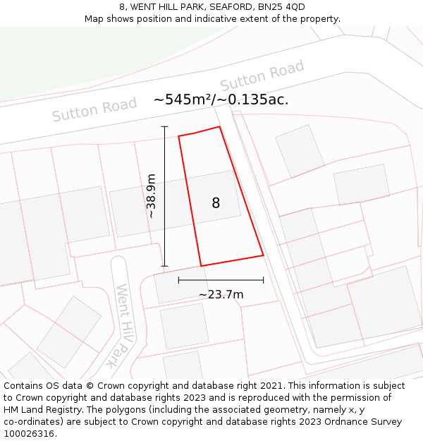 8, WENT HILL PARK, SEAFORD, BN25 4QD: Plot and title map