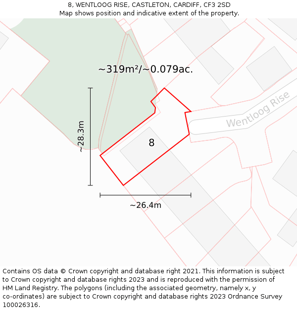 8, WENTLOOG RISE, CASTLETON, CARDIFF, CF3 2SD: Plot and title map