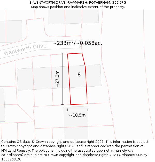 8, WENTWORTH DRIVE, RAWMARSH, ROTHERHAM, S62 6FG: Plot and title map