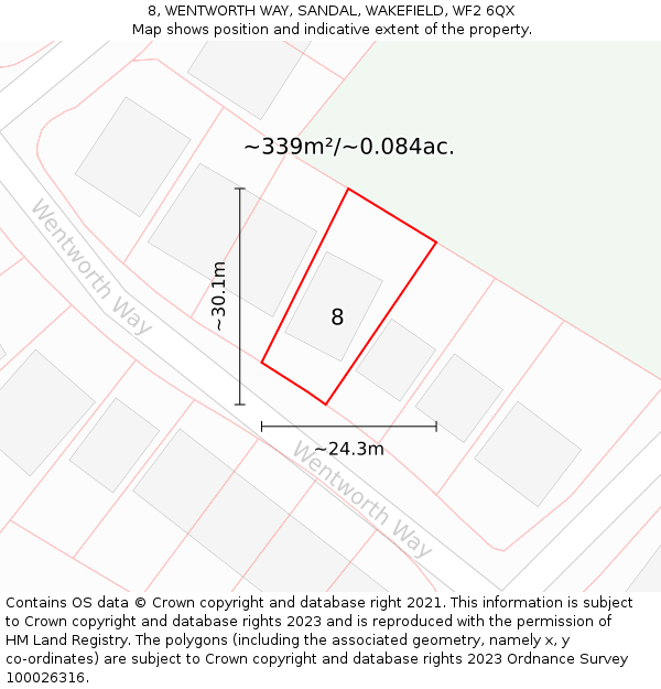 8, WENTWORTH WAY, SANDAL, WAKEFIELD, WF2 6QX: Plot and title map