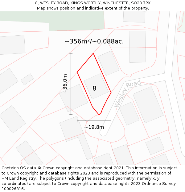 8, WESLEY ROAD, KINGS WORTHY, WINCHESTER, SO23 7PX: Plot and title map