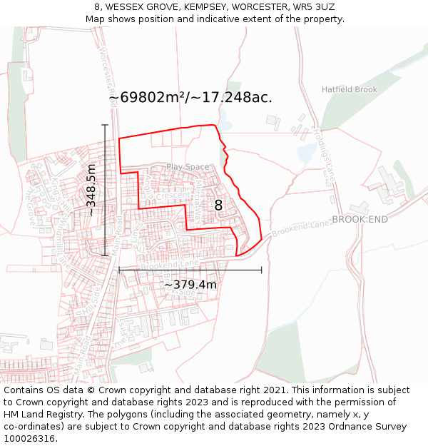 8, WESSEX GROVE, KEMPSEY, WORCESTER, WR5 3UZ: Plot and title map