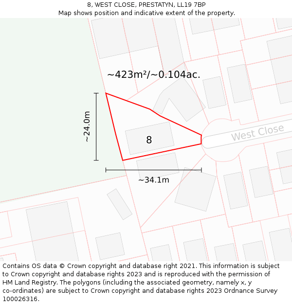 8, WEST CLOSE, PRESTATYN, LL19 7BP: Plot and title map