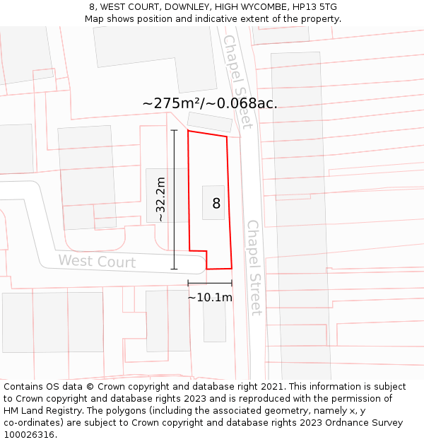 8, WEST COURT, DOWNLEY, HIGH WYCOMBE, HP13 5TG: Plot and title map