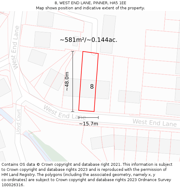 8, WEST END LANE, PINNER, HA5 1EE: Plot and title map