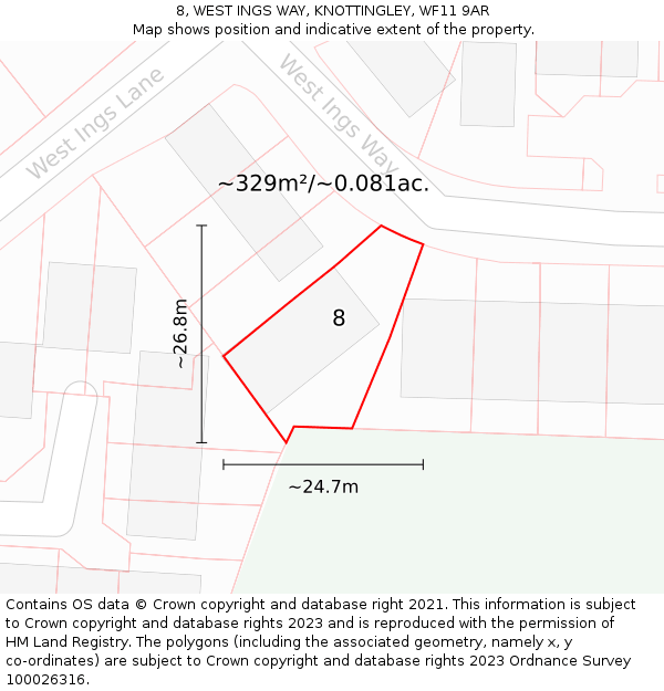 8, WEST INGS WAY, KNOTTINGLEY, WF11 9AR: Plot and title map