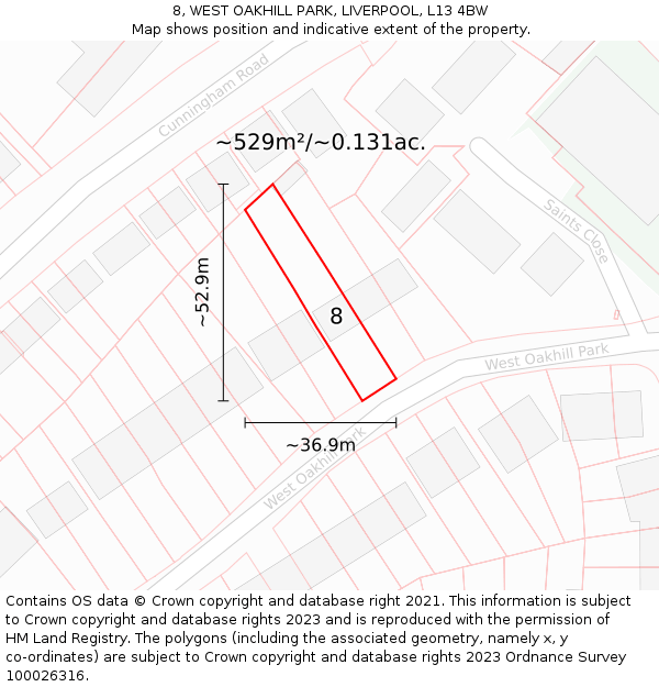 8, WEST OAKHILL PARK, LIVERPOOL, L13 4BW: Plot and title map