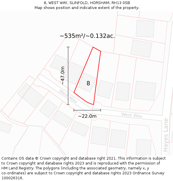 8, WEST WAY, SLINFOLD, HORSHAM, RH13 0SB: Plot and title map