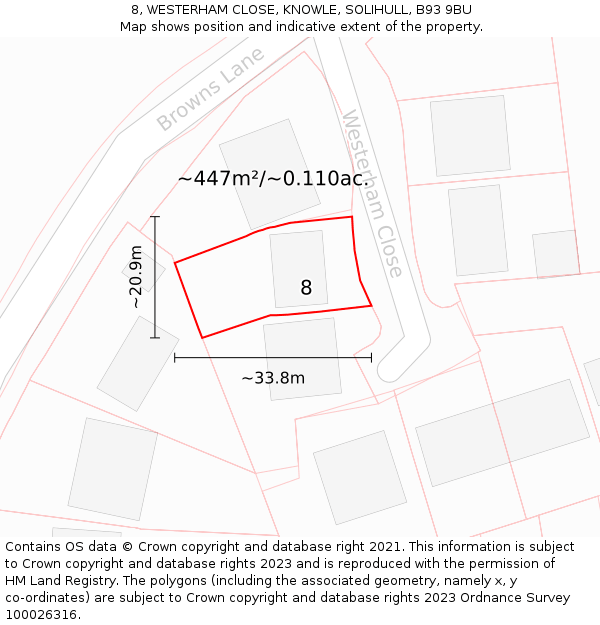 8, WESTERHAM CLOSE, KNOWLE, SOLIHULL, B93 9BU: Plot and title map